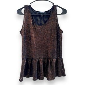 Forever 21 Vintage Amber Rust Shimmer Lace Peplum Blouse Women’s Size Medium